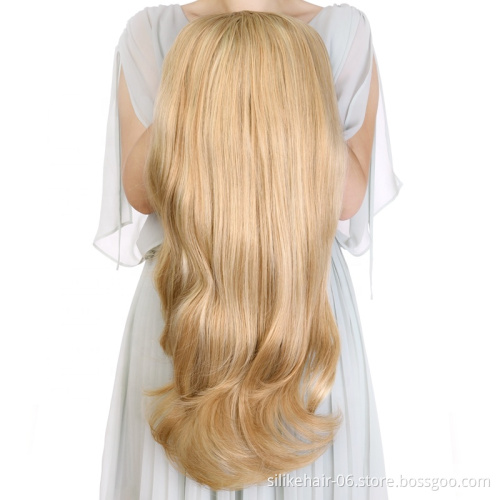 Manufacturer Wholesale  Body Weave Wavy Ombre Blonde  Color 24 Inch  3/4 Half Wigs  Synthetic Hair Extensions For White Women